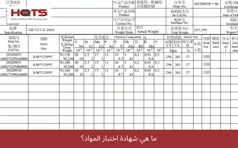 ما هي شهادة اختبار المواد؟